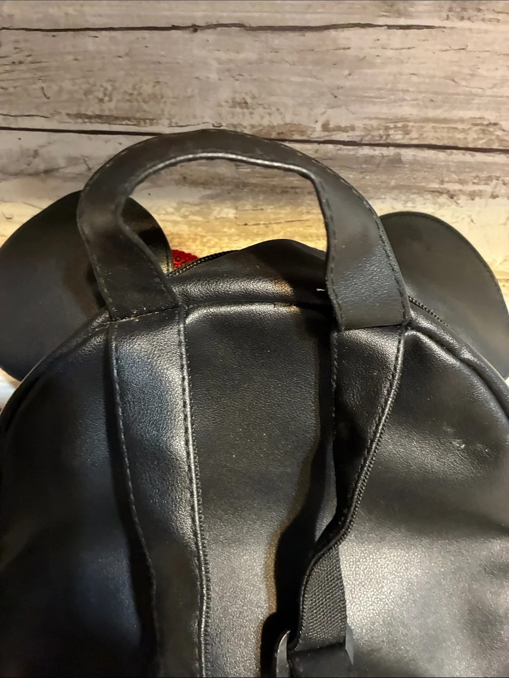 Disney Black Quilted Kids Backpack with Red Sequin Bow